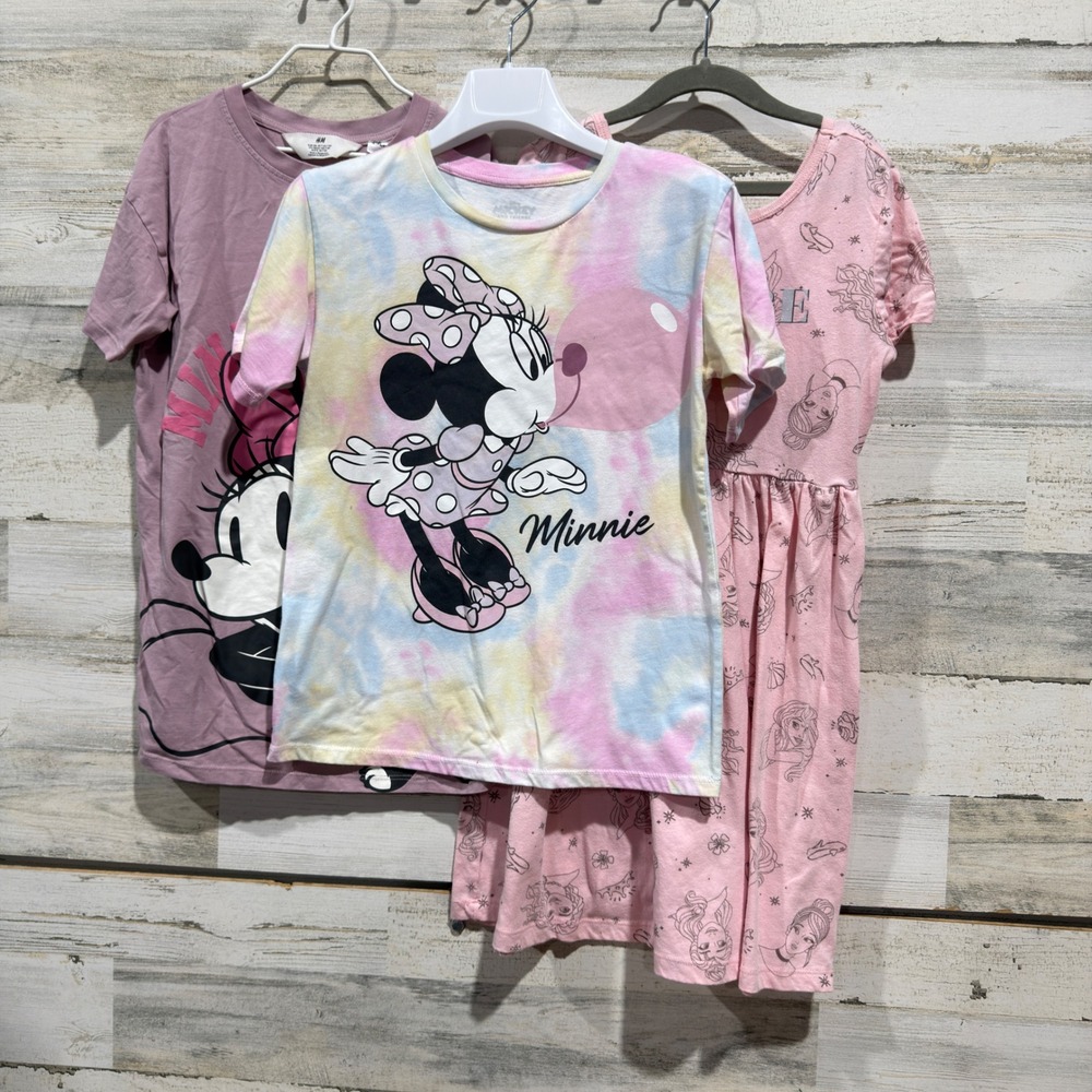 Disney H&M Minnie Mouse & Princess T-Shirt Dress Bundle Girls 7/8 Pink